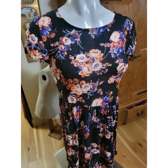 NEW LOOK casual summer cover-up/ dress, black w/ floral, US 4 UK 8 - Picture 2 of 15